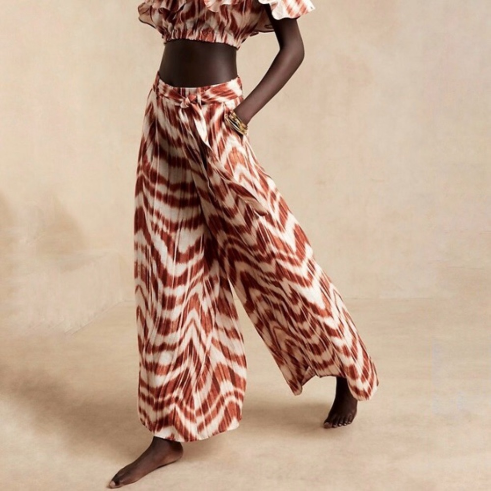 Banana Republic Meridian Wide Leg Linen Pants Size 4 Petite Voluminous Lagenlook